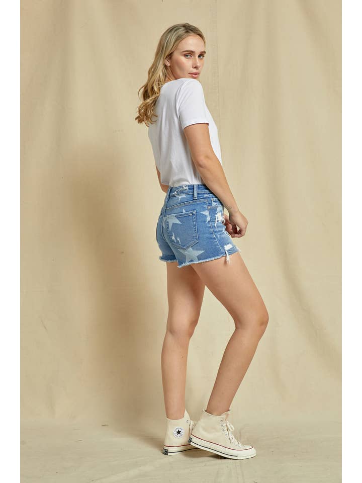 AMERICAN FLAG HIGH-RISE SHORTS WITH STAR PRINT DETAIL for wholesale on Faire