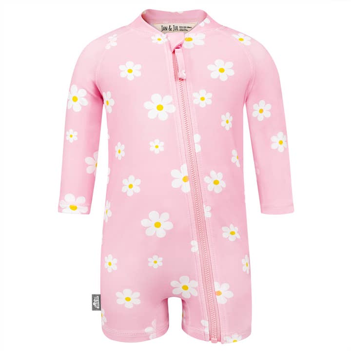 Pink Daisy | Kids One Piece UV Sun Suit for wholesale by Jan & Jul