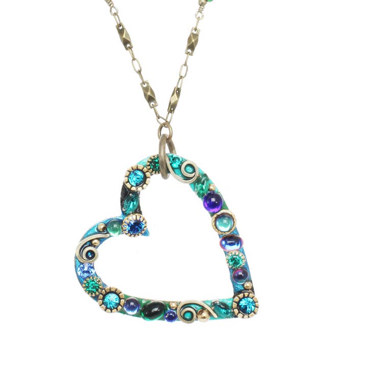 Emerald Open Heart Pendant Necklace for wholesale by Michal Golan Jewelry