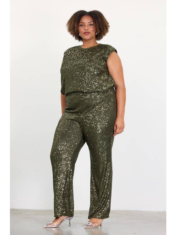 SKIES ARE BLUE - Wholesale Pants - Women's - Plus Size Sequin Long Pants
6