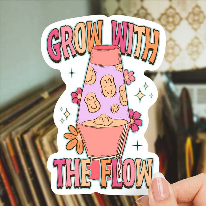 Autocollant pour lampe Grow with the Flow, rétro et groovy Lava pour la vente par Sage and Virgo