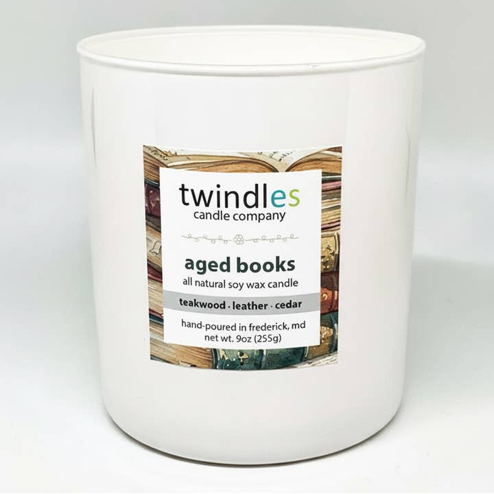 Aged Books Soy Candle | 9oz Handcrafted, Clean Burning for wholesale by twindles candle company