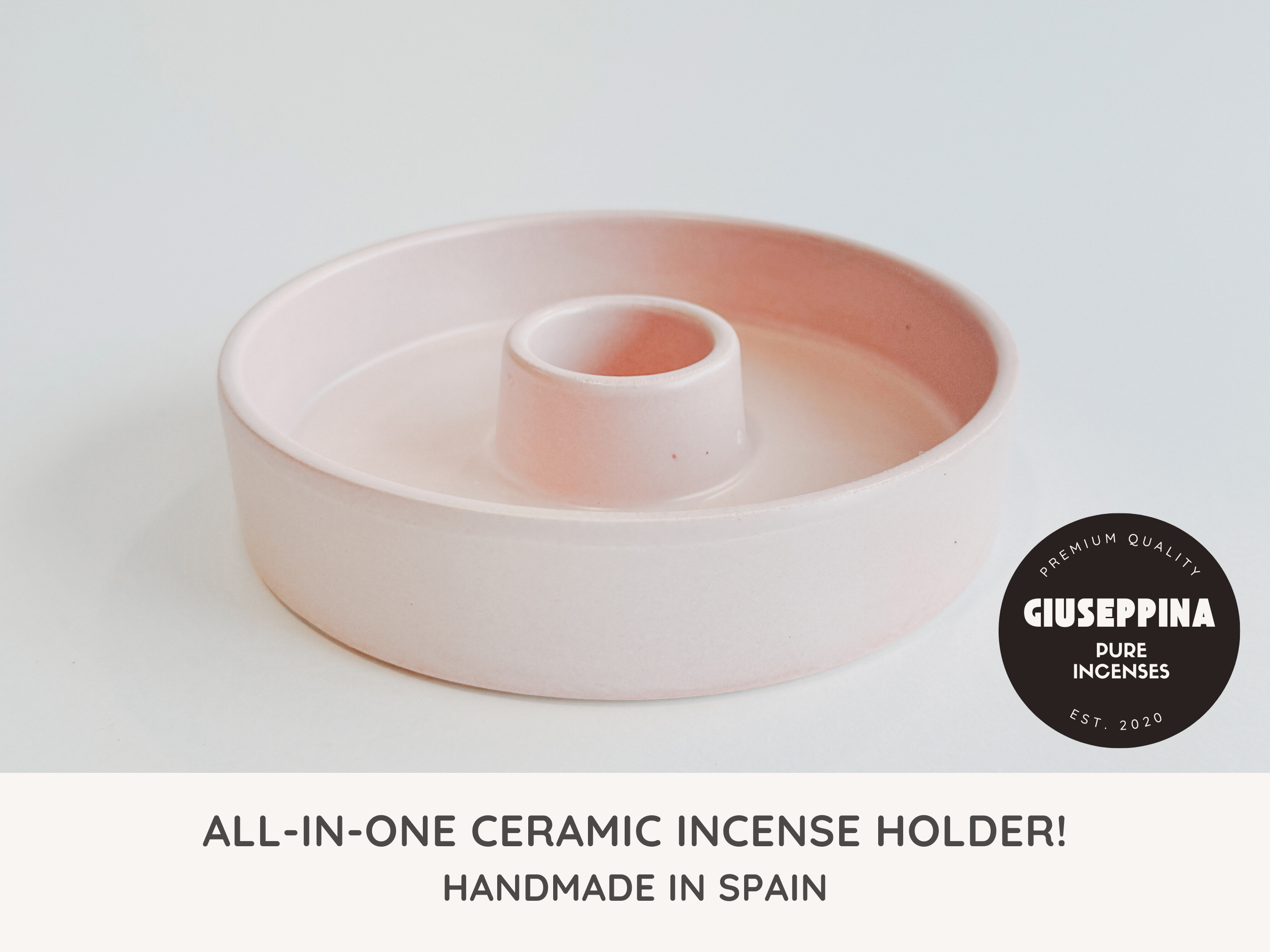 Giuseppina Shop - Vente Porte-encens - Porte-encens en céramique rond - Porte-encens polyvalent rose1