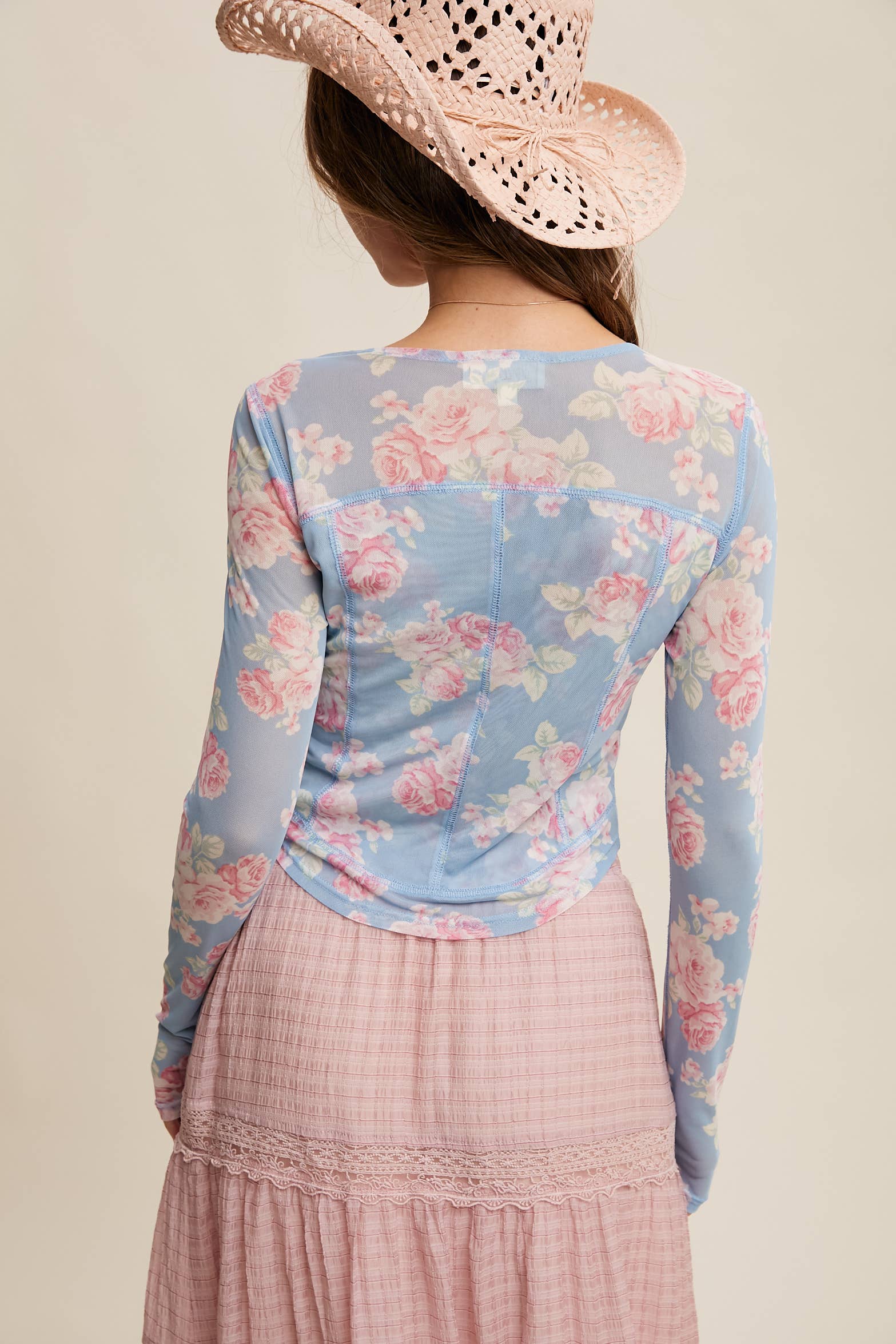 Listicle - Wholesale T-Shirt - Women's - Floral Mesh Long Sleeve Layering Top5