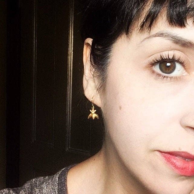 Brass and Gold Honeybee Insect Dangle Earrings for wholesale by Metal Cloth & Wood