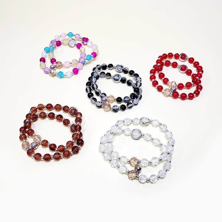Assorted Color 2 pcs Magnetic Attachable Beaded Bracelet Set for wholesale on Faire