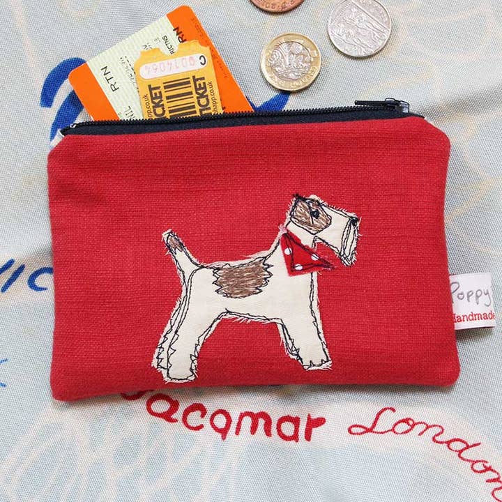 fox terrier embroidered purse for wholesale by Poppy Treffry