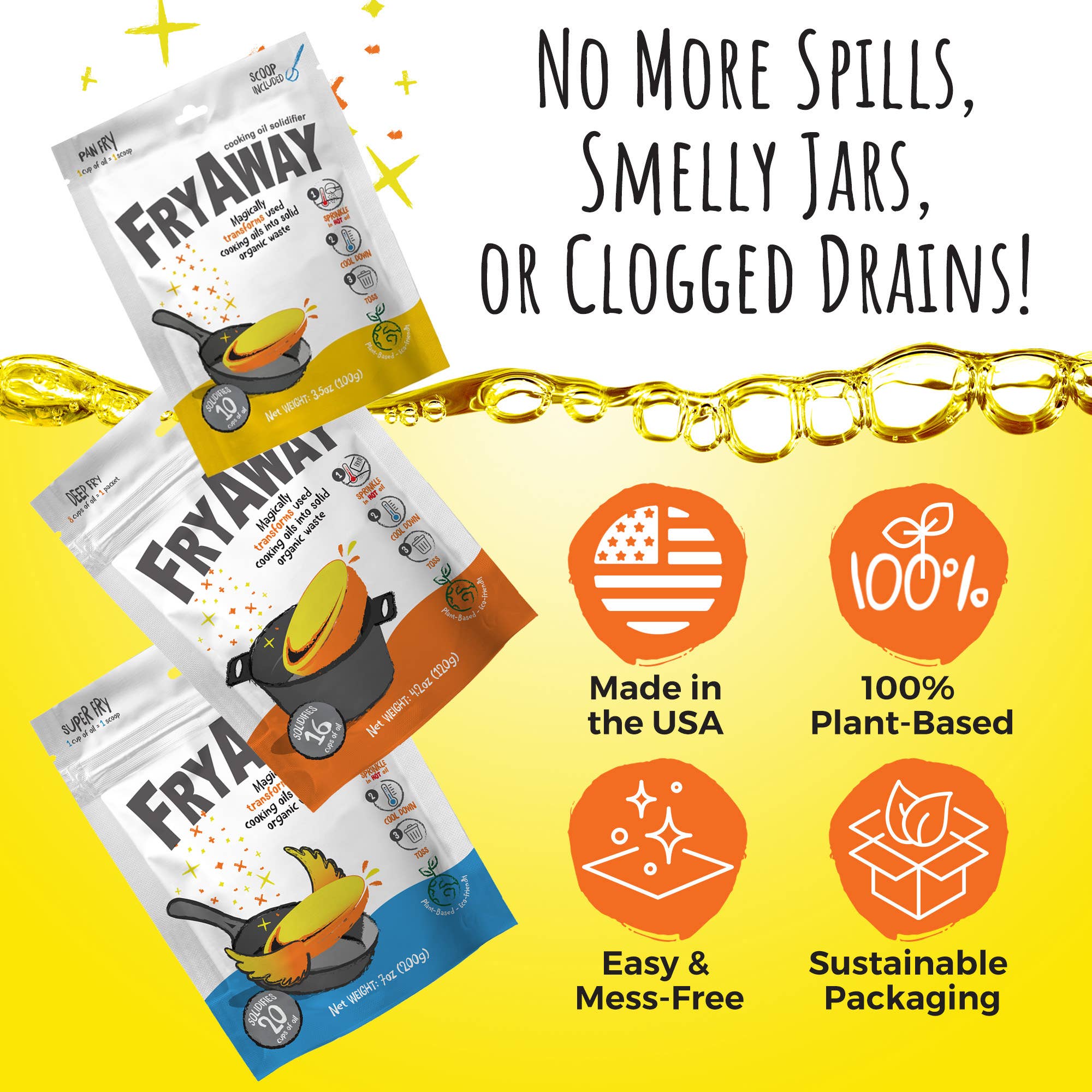 FryAway Cooking Oil Solidifier - Vendita all'ingrosso Utensile/attrezzo da cucina - FryAway Pan Fry Scoop - Smaltimento facile e senza sprechi dell’olio da cucina (Shark Tank)7