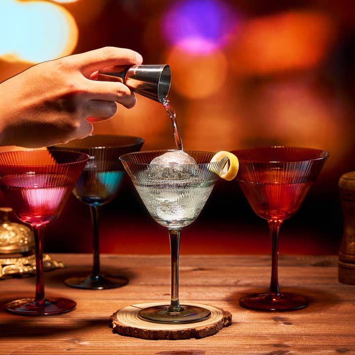 The Wine Savant / Khen Glassware - Wholesale Cocktail/Liquor Glass - Ripple Martini Glasses | Set of 4 | 10 OZ Cocktail Glassware