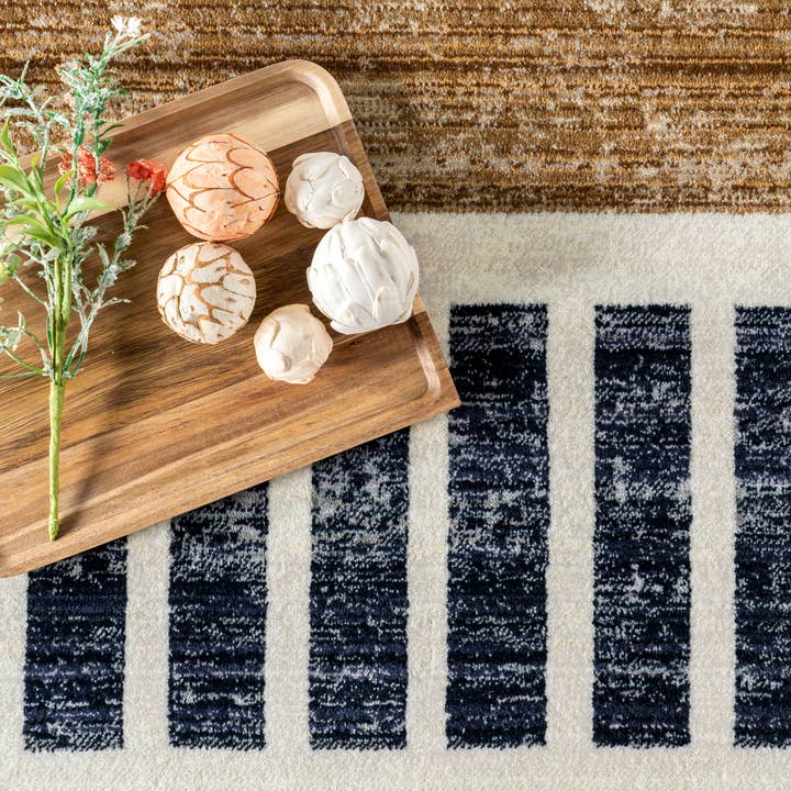 Beige Keeva Modern Striped Fringe Area Rug for wholesale on Faire