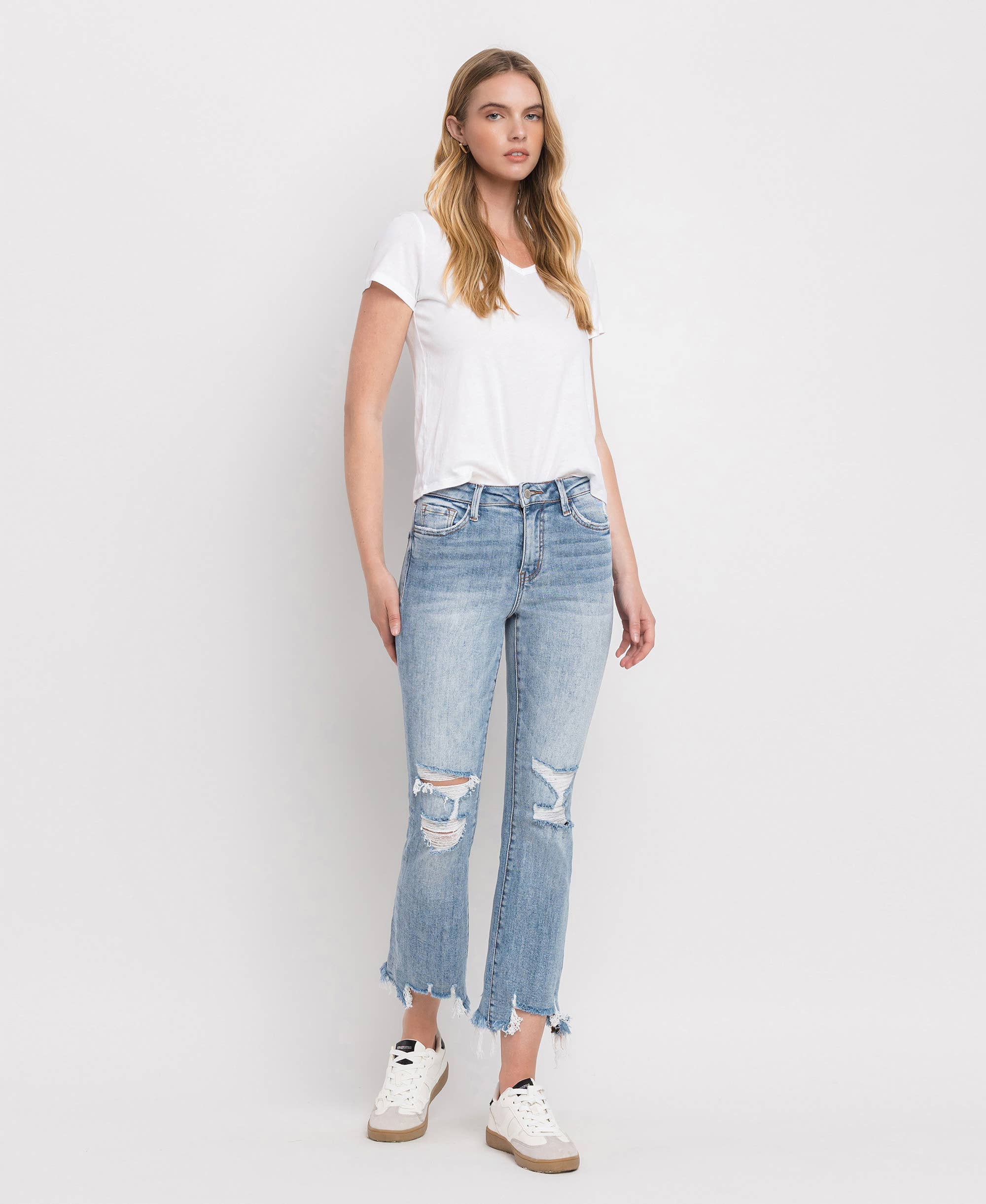Handy HIGH RISE LIGHT WASH CROP FLARE JEANS LV1003 for wholesale on Faire4