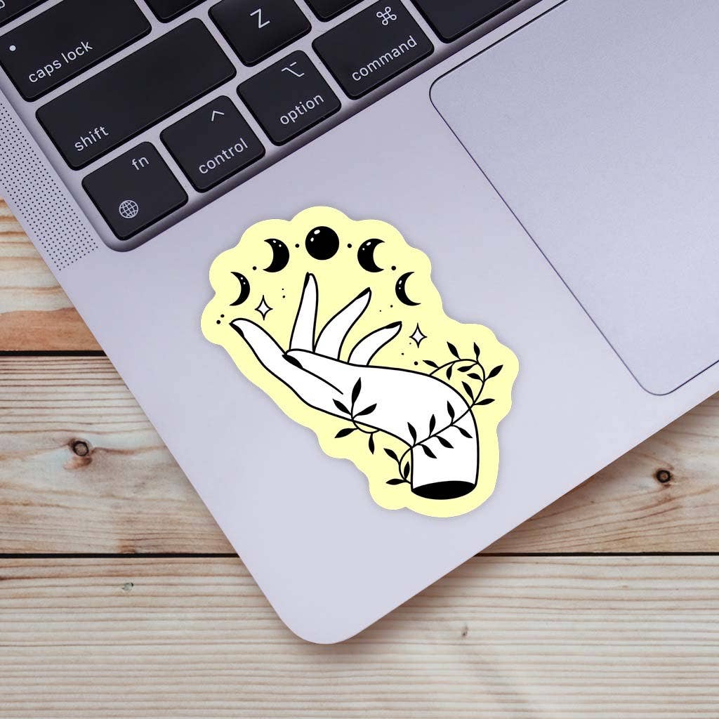 Big Moods - Wholesale Sticker - Mystic Hand and Moon Phase Sticker - Yellow
