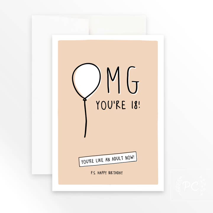 OMG you're 18! | greeting card for wholesale by Prairie Chick Prints
