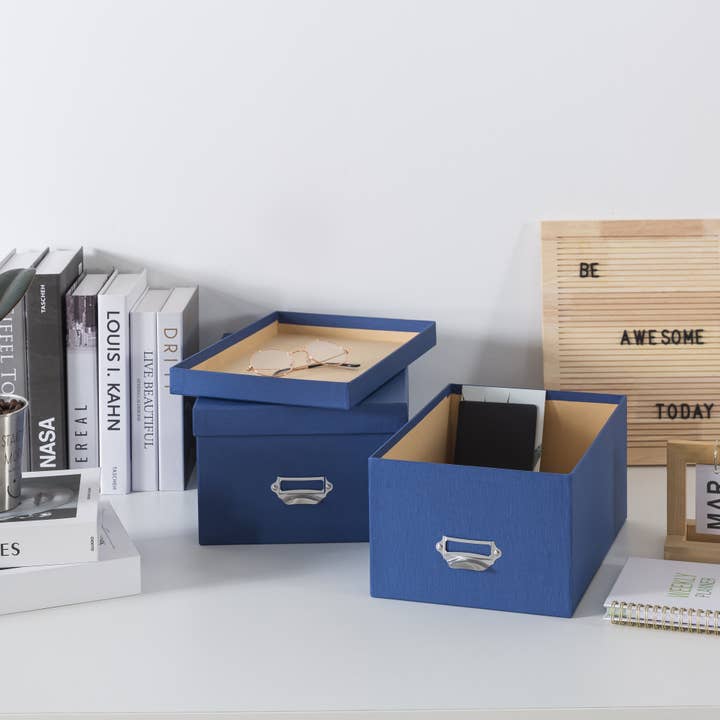 Soul & Lane - Wholesale Decorative Box - Set of 2 Blue Decorative Cardboard Storage Boxes with Lids4