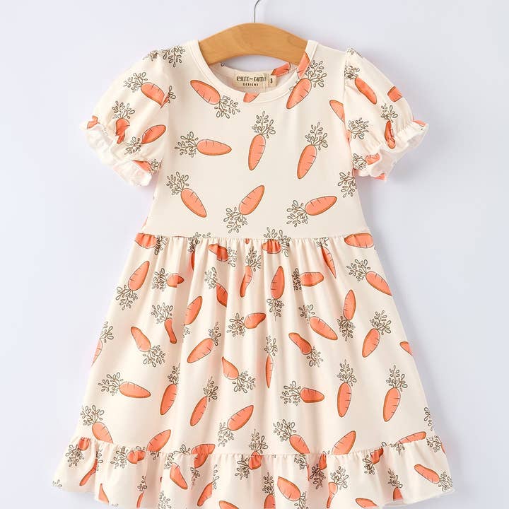 Easter Carrot Print Girls Ruffle Hem Dress for wholesale by Grassy Creek Designs