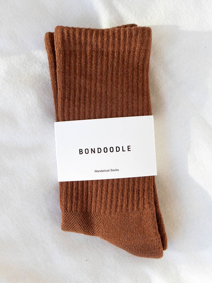 Women’s Ribbed Crew Socks – Sport/Athletic – Brown for wholesale by Bondoodle