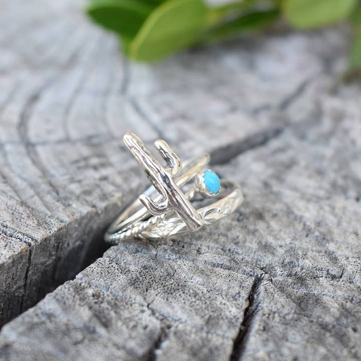 A Wild Violet – Großhandel Einzelstein-/Solitär-Ring – Türkis-Saguaro-Kaktus-Ring-Set3