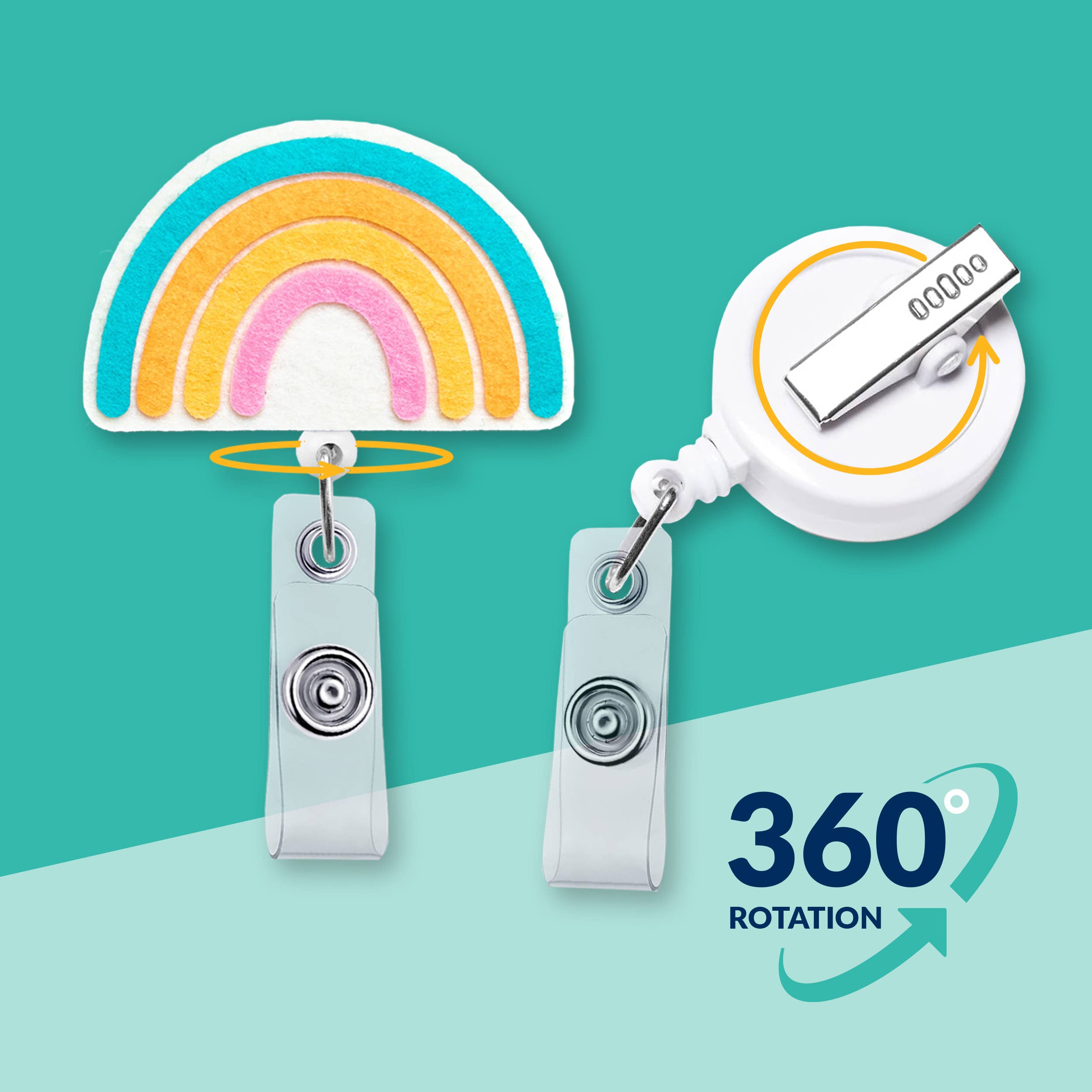 Nurseology – wholesale Badge accessory – Unisex – Rainbow 360-Degree Rotating Retractable Reel Badge Holder1