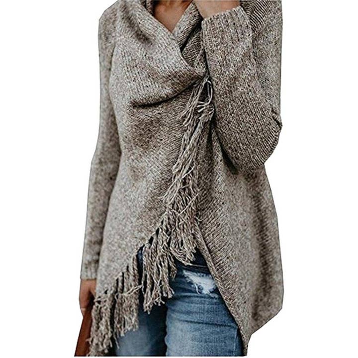 Mirazshoes WholeSale – wholesale Cardigan – Women’s – Long Sleeves Solid Color Tassel Loose Knitted Cardigan Outerwear2