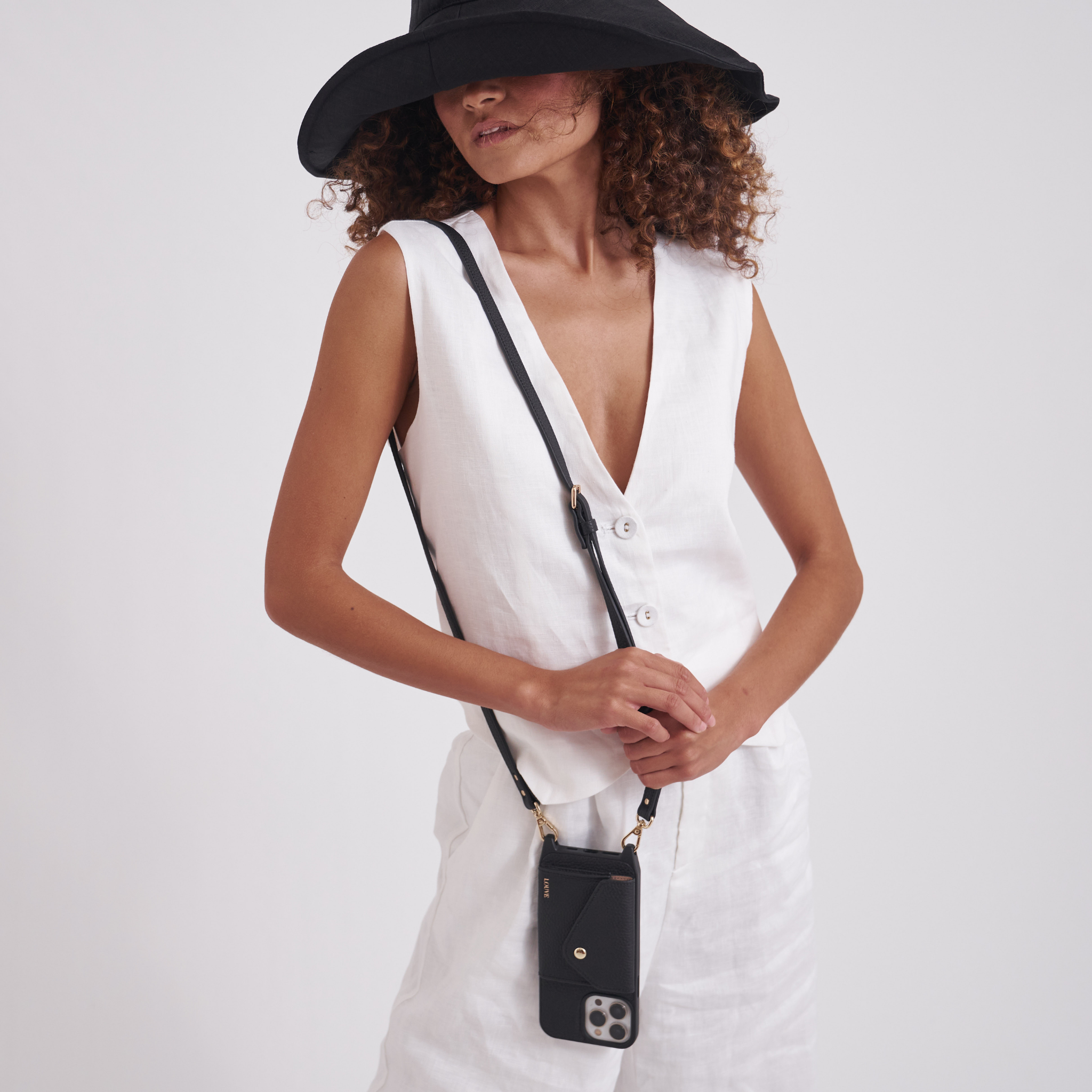 Louve Collection - Wholesale Phone Wallet - Women's - Zoë Black Leather Phone Case Wallet & Matching Strap37