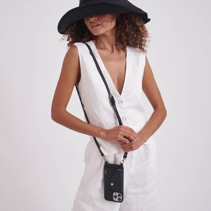 Louve Collection - Wholesale Phone wallet – women's - Zoë Black Leather Phone Case Wallet & Matching Strap37