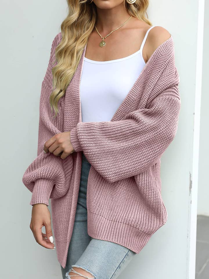 Rosa Clothing - Wholesale Cardigan - Women's - Balloon-Sleeved Chunky Needle Cardigan1
