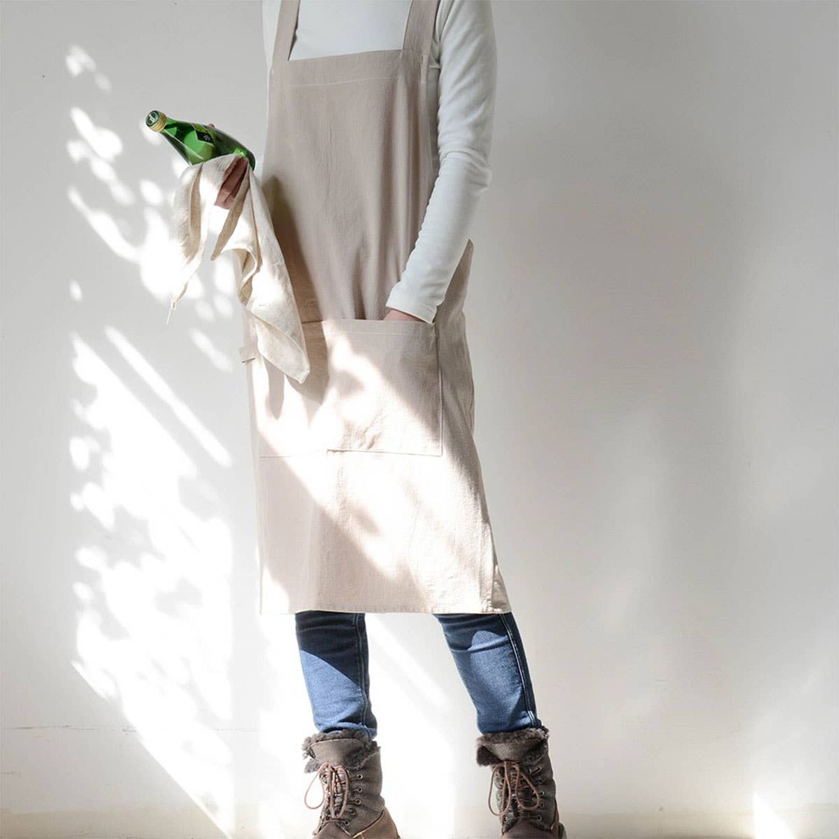 ACCITY - Wholesale Apron - Simple gardening cotton linen with pockets vintage_CWMM33012