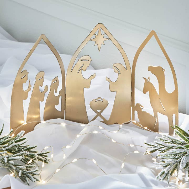 Brass Christmas Nativity Folding Decor for wholesale on Faire1