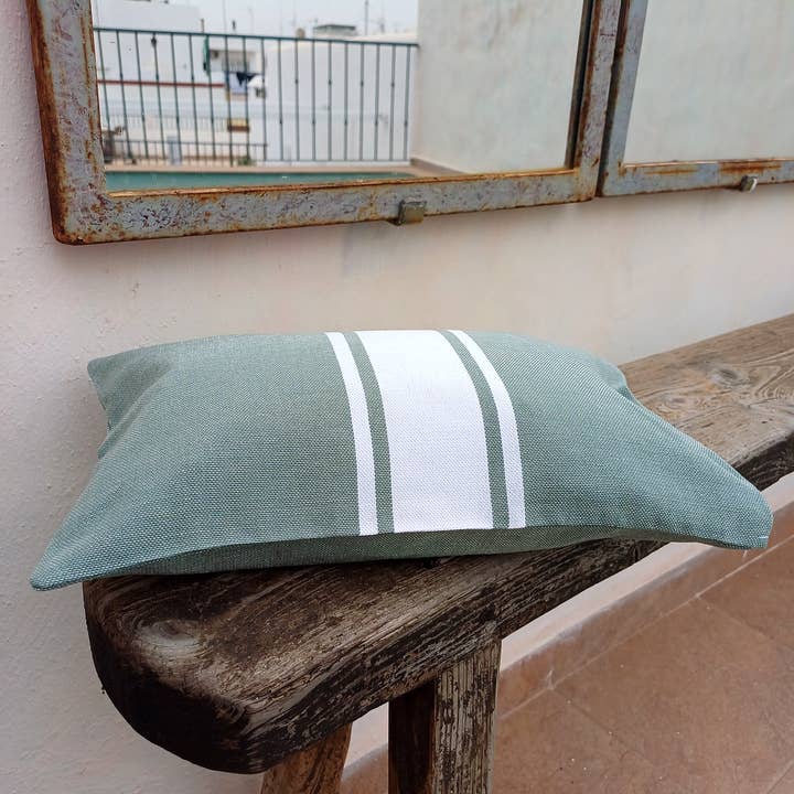 KASALUZ - Wholesale Beach Accessories - Inflatable beach cushion Auténtica Sage green 100% cotton