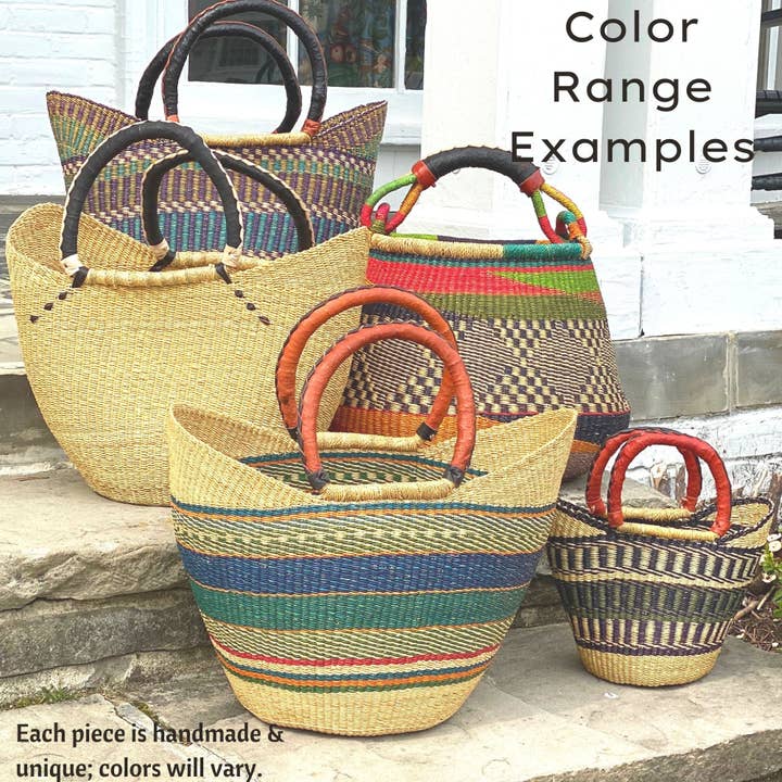 Global Crafts - Wholesale Beach bag - Bolga Tote, Mixed Colors with Leather Handle9