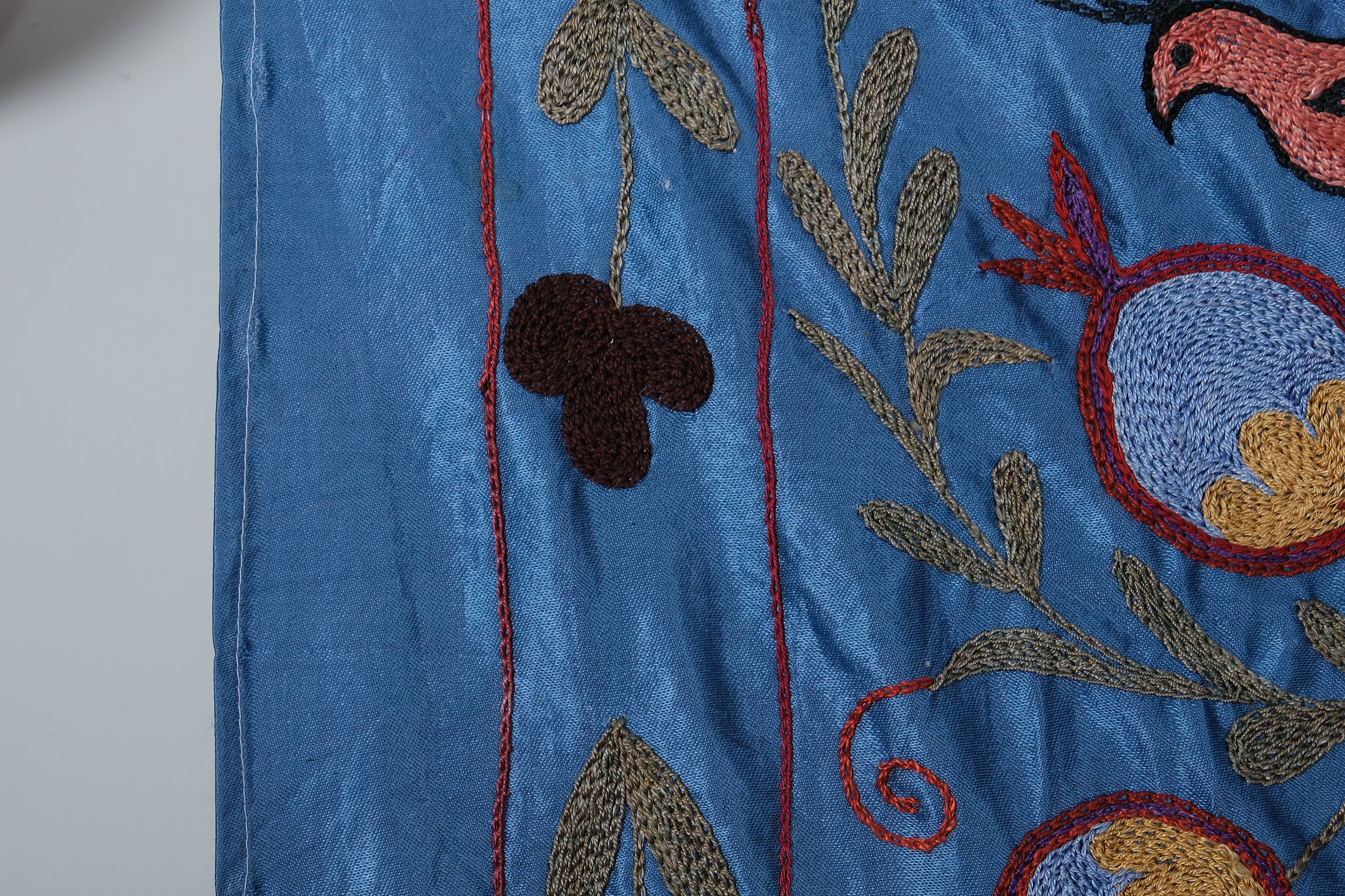 Vintage Pillows Store – wholesale Table runner – 1960s Silk Suzani Blue Runner With Tree of Life Pattern7