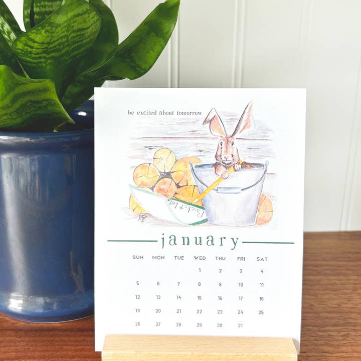 2025 Watercolor Bunny desktop calendar 4.25 x 5.5 inches for wholesale by Art Reflects Light