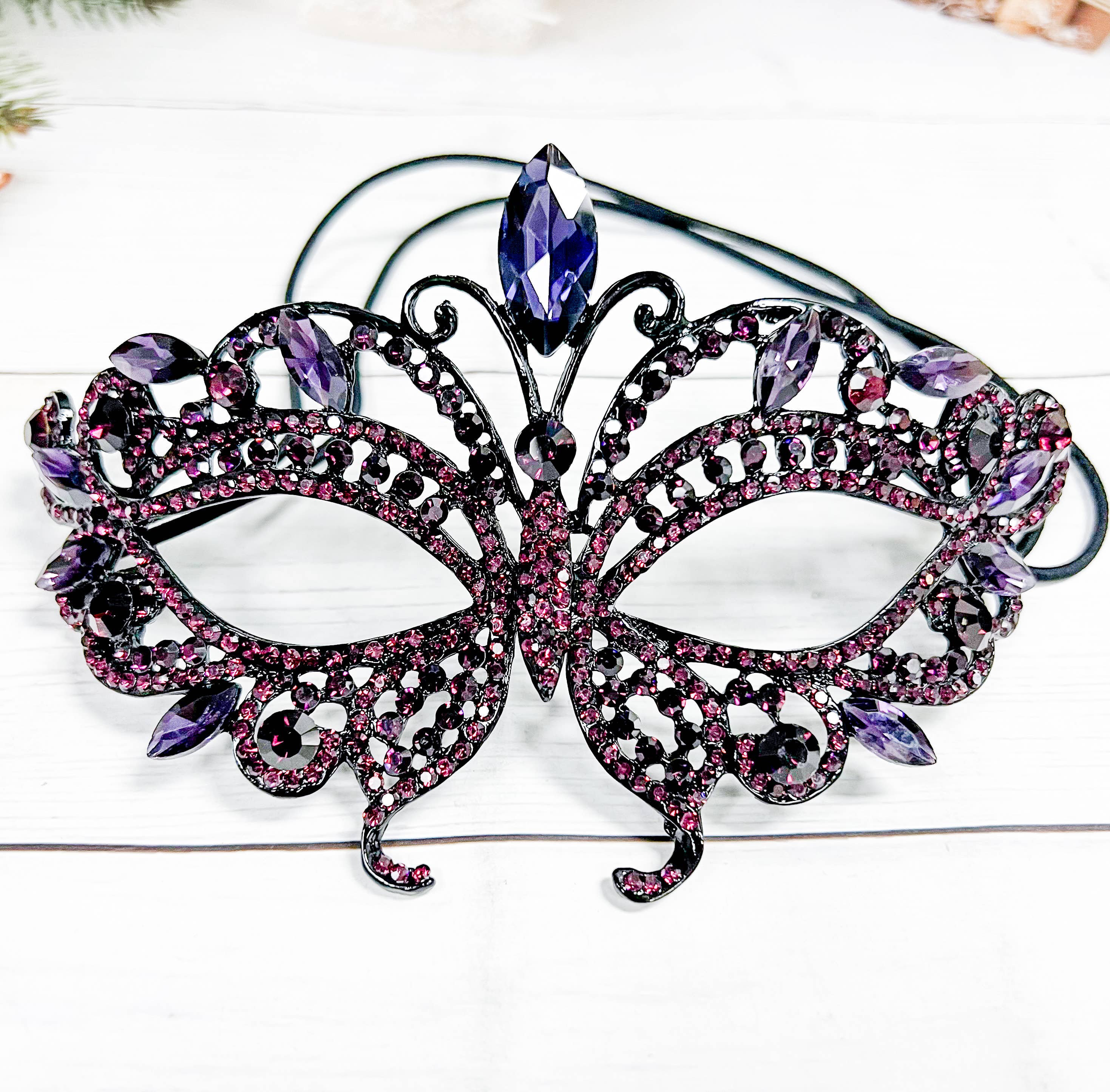 Happy Dream Gifts - Vendita all'ingrosso Costume di carnevale - Unisex - Maschera in cristallo viola, Maschera da festa nera, Maschera da ballo6