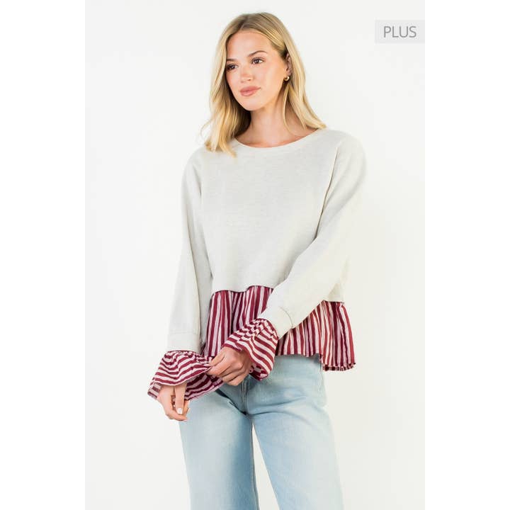 /Größe XL/ Gestreiftes Peplum-Top aus verschiedenen Materialien für den Großhandel von THML