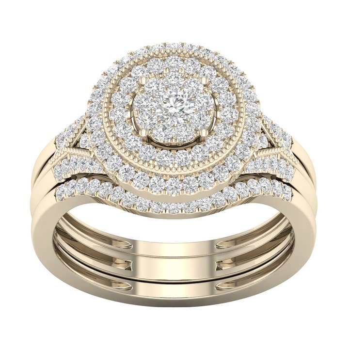 1/2ct TDW Diamond Double Halo Bridal Set in 10K Gold for wholesale by De Couer New York