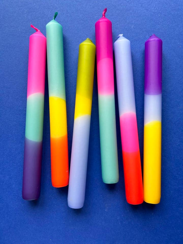 VIBRANT HUES Dip Dye Dinner Candles set of 6 for wholesale by The Colour Emporium