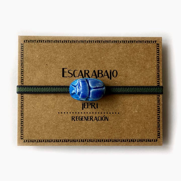 Blaues Armband mit elastischem Gummi und ägyptischem Skarabäus - Jepri für den Großhandel von MundoconAlma*