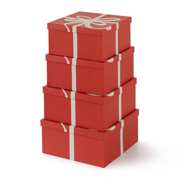 Soul & Lane - Wholesale Gift Box - Set of 4 Festive Red Christmas Decorative Boxes with Lids