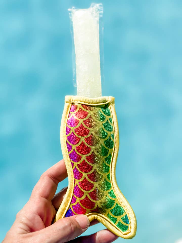 Porta ghiaccioli in neoprene «Yellow Rainbow Mermaid» per la vendita all'ingrosso da parte di Harris Girls & Co.