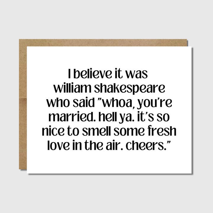 Cartão de Casamento Engraçado | William Shakespeare “Quote” por atacado de Raisin Spirits
