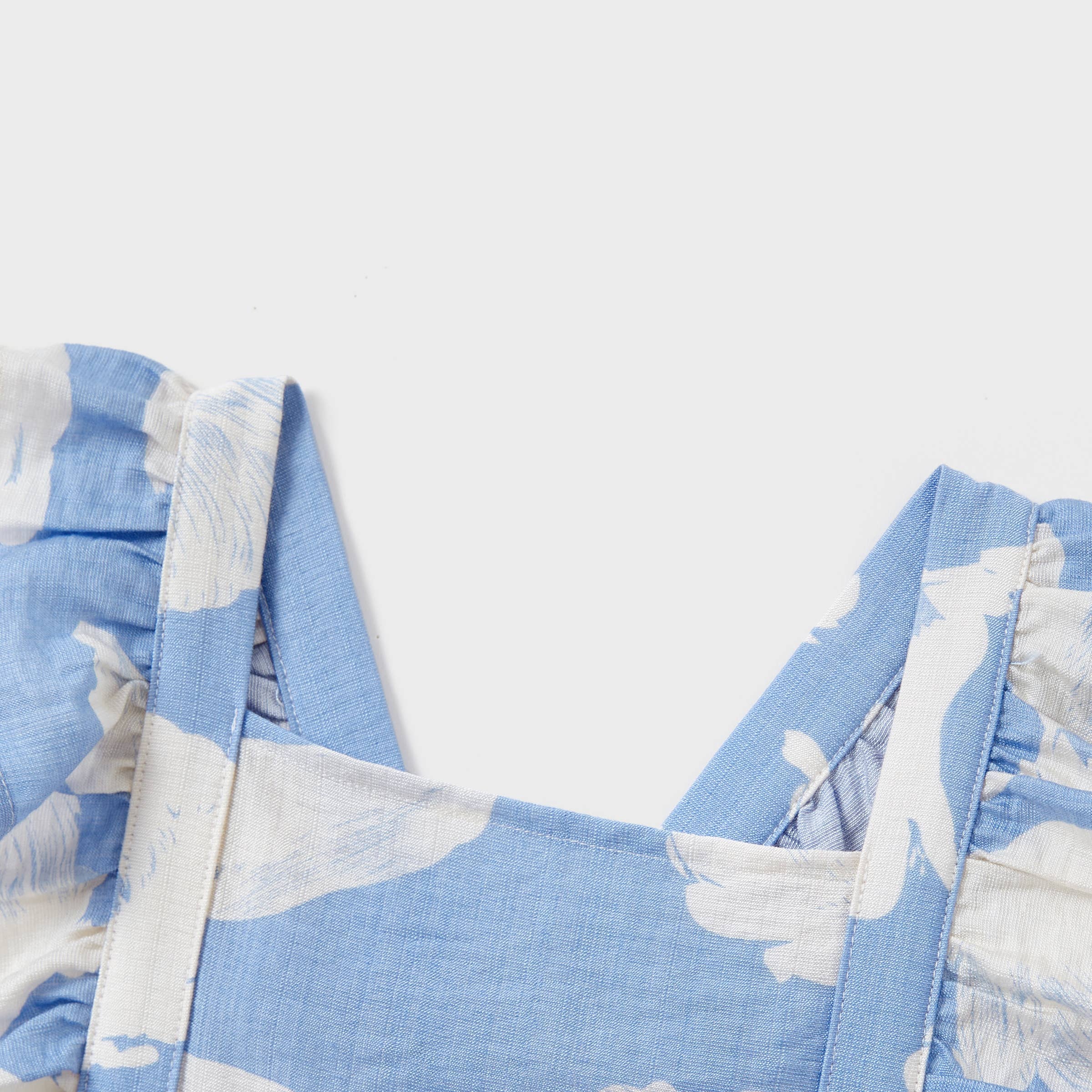 Azul Camiseta de algodón azul a juego para la familia o vestido con mangas de volantes. de venta al por mayor en Faire4