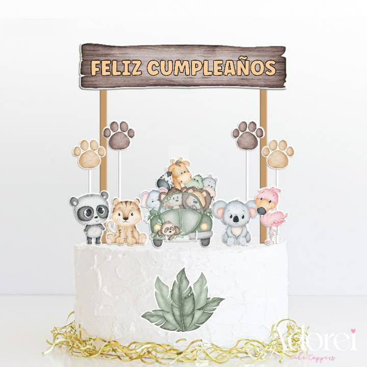Adorei - Venta al por mayor Adorno para tartas/cupcakes - Topper de Tarta Safari Acuarela