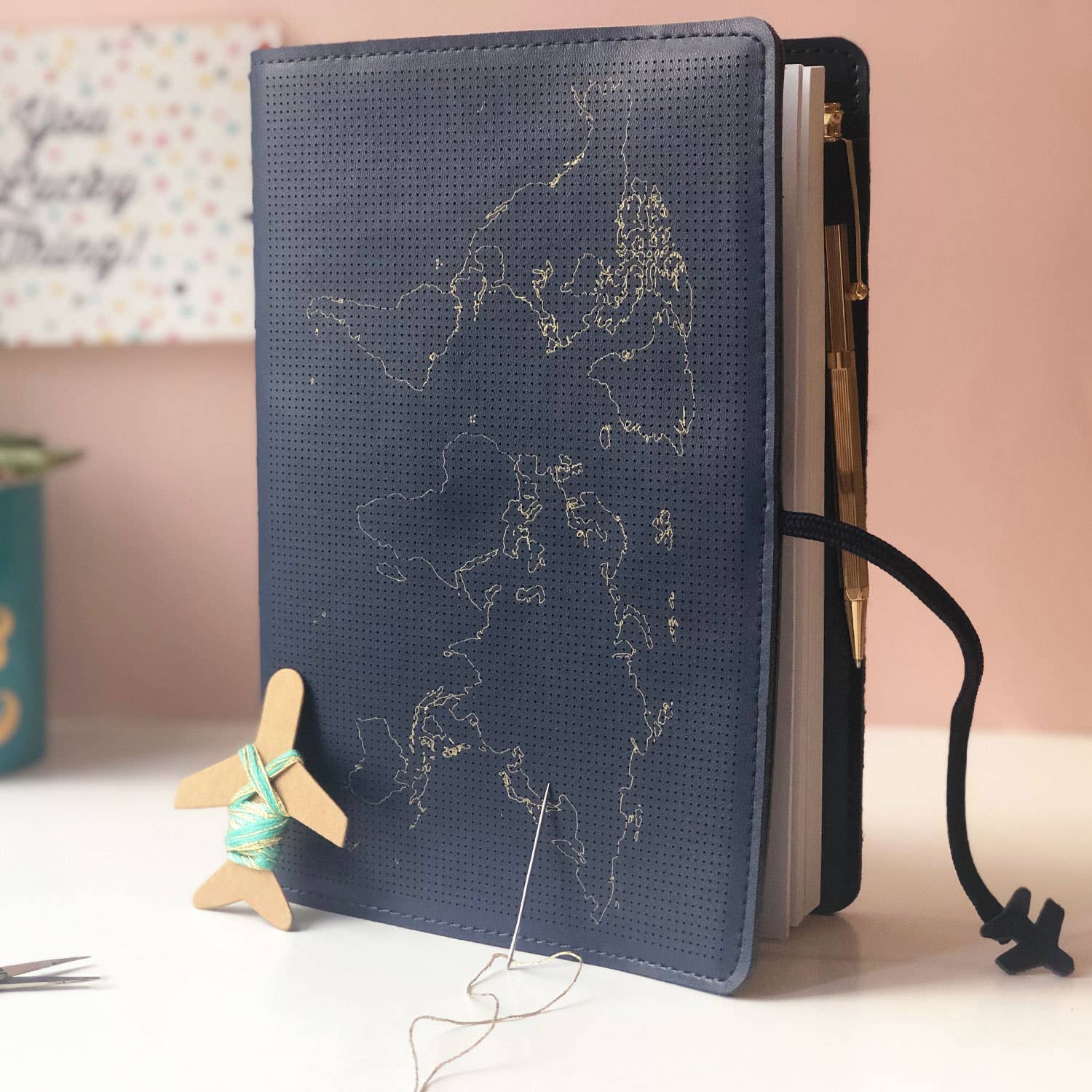 Chasing Threads - Wholesale Journal/Diary - Stitch Your Travels Map Notebook Kit - Navy Leather12