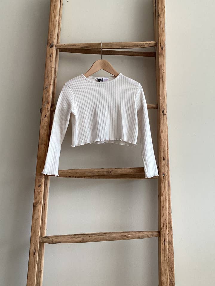 FF5871 soft ribbed cropped sweater with CREAM for wholesale by FUNBEE kid Made in Italy