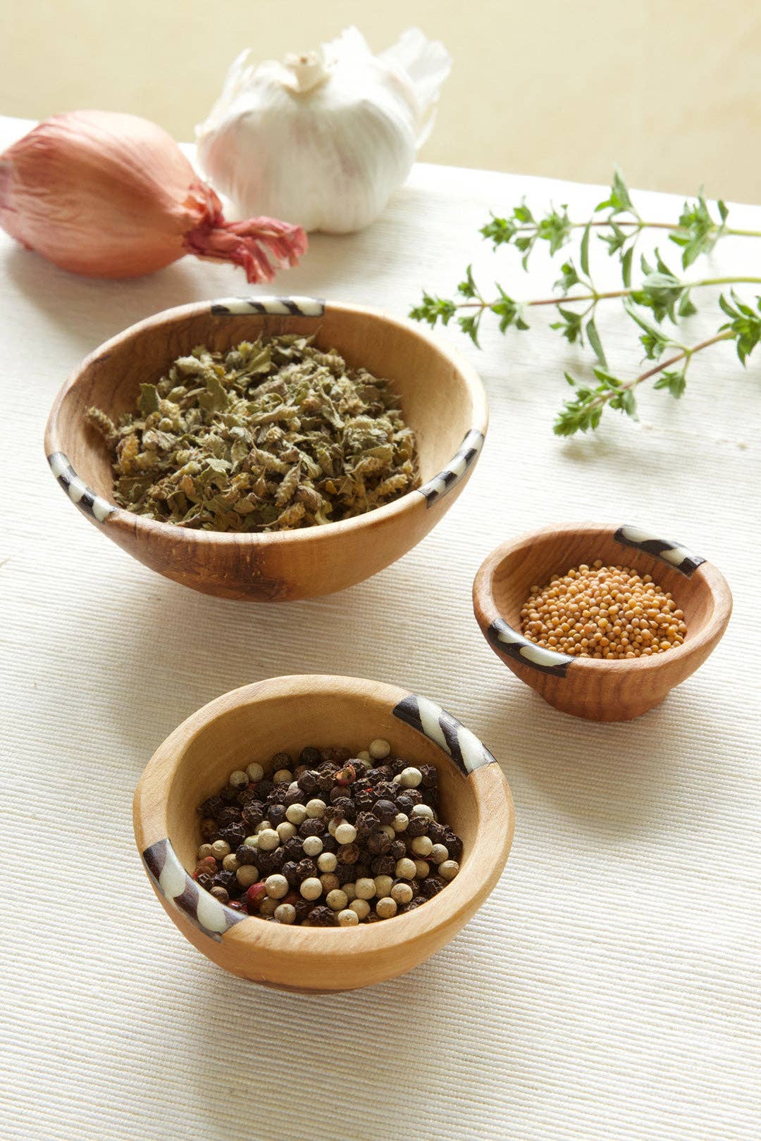 Swahili | AFRICAN MODERN - Wholesale Decorative Plate/Dish/Bowl - Set of Three Small Wild Olive Wood and Bone Bowls2