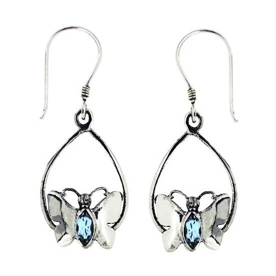 (305BT) Blue Topaz Butterfly Earrings for wholesale by Vera Wolf
