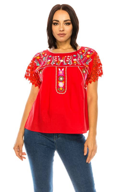 Unik – wholesale Blus - Dam – Traditionell mexikansk blouse med Puebla-broderi för vuxna S-XL0