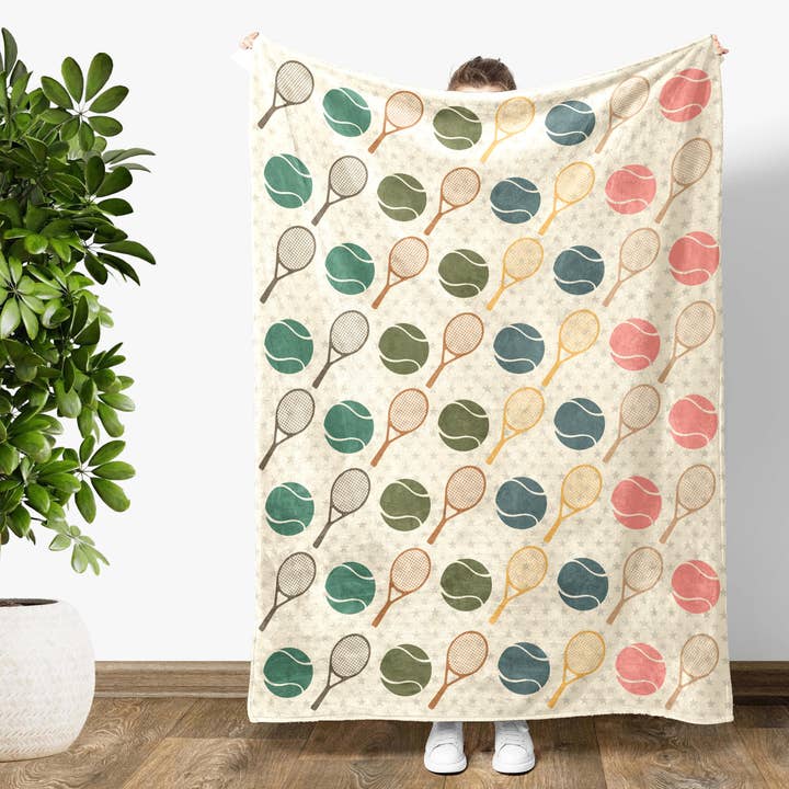 Vivtrek - Wholesale Throw Blanket - Vintage Tennis Blanket Retro Cozy Sports Tennis Player Throw0