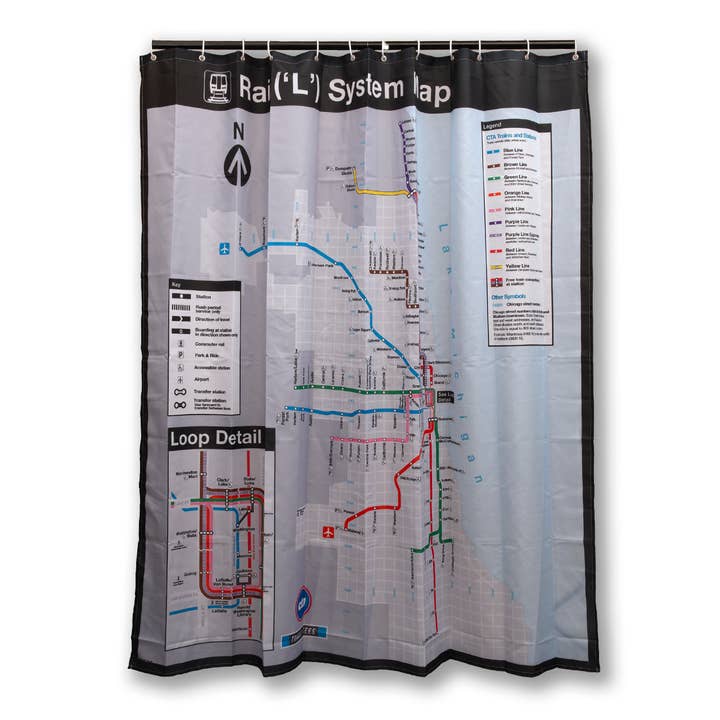 CTA Rail System Map Shower Curtain for wholesale by Transit Tees