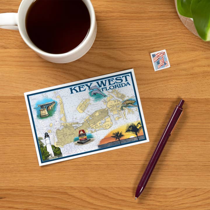 Lantern Press - Wholesale Postcard - PREMIUM POSTCARDS Key West, Florida, Nautical Chart